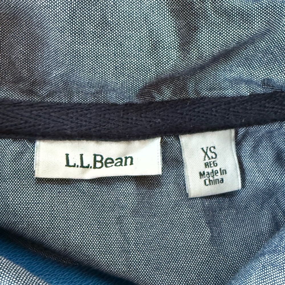 L.L. Bean Striped Henley Style Rugby Shirt. Blue with colored stripes. Size XS - Picture 4 of 7